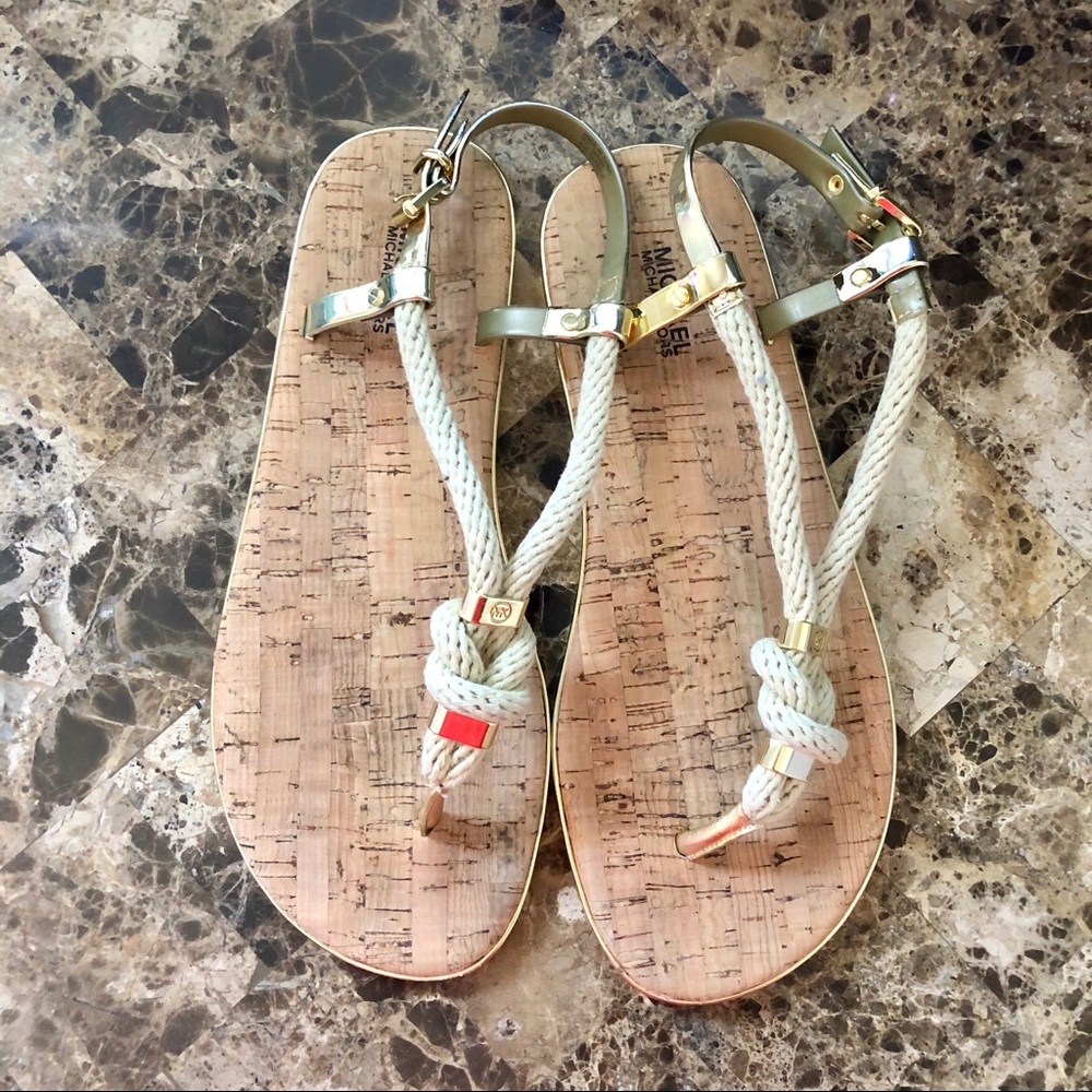 NEW Michael Kors Holly Gold Cork and Rope Sandal